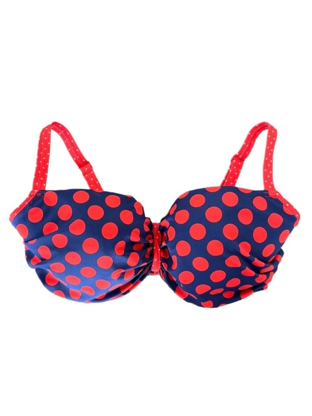Curvy Kate Bikini Top Women's 34G Blue Red Polka Dot Plain Sailing Bandeau